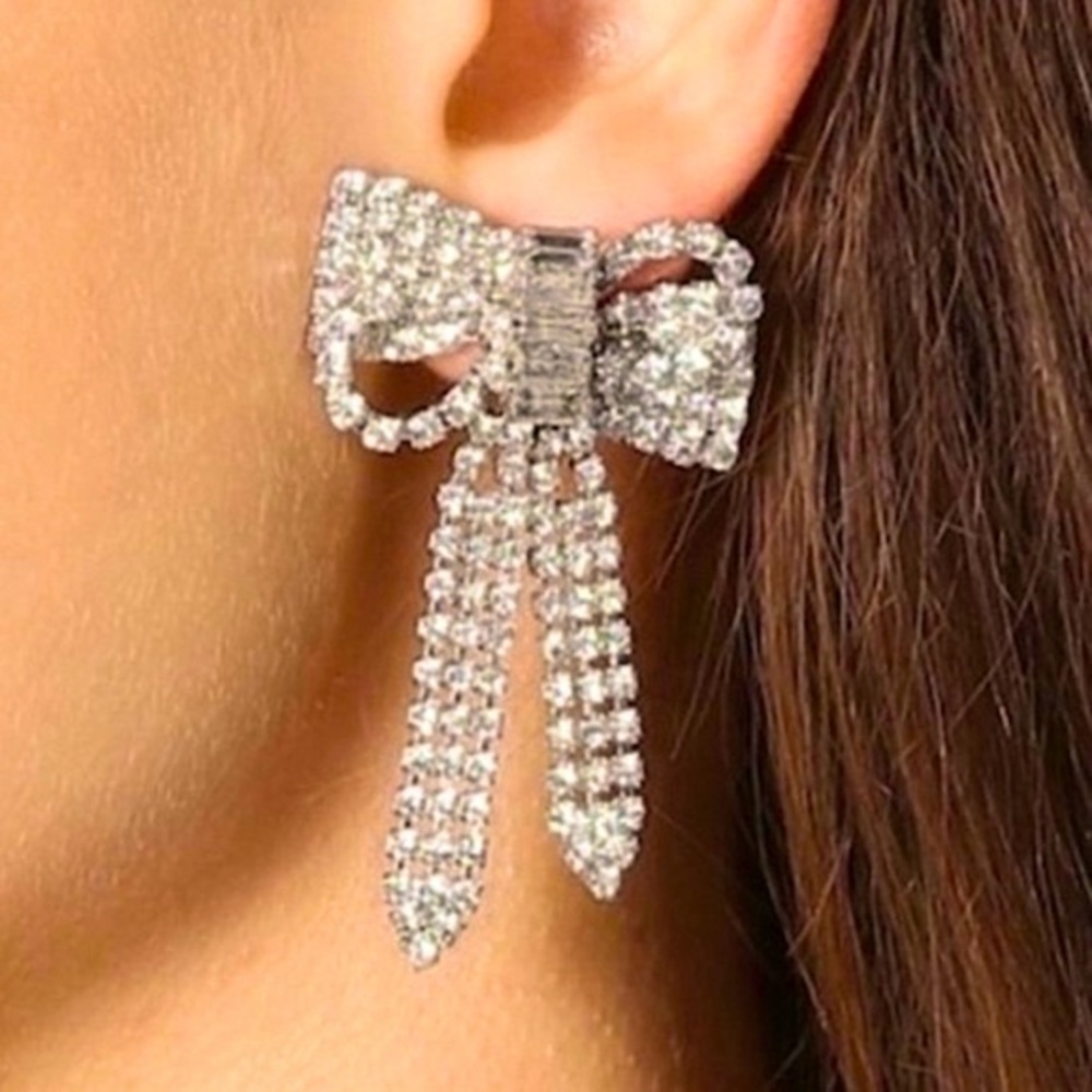 Christian Siriano statement bow crystal behr drop earrings NWT - Picture 3 of 8